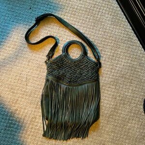 Free People Green Leather Fringe Shoulder/Crossbody Bag